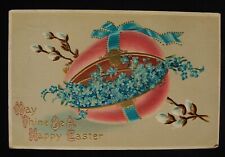 Decorated Easter Egg Filled w Forget Me Not Flowers Pussywillows Easter Postcard picture
