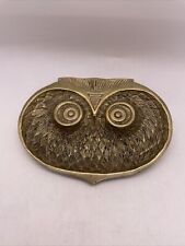 Mid Century Brass Owl Trinket Dish Ring Tray Ash Tray Vintage Patina picture