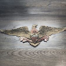 Vintage Wall Plaque Large USA American EAGLE Brown & Red METAL 27