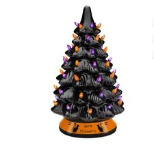 15in Pre-Lit Ceramic Halloween Tree - Orange & Purple Lights picture
