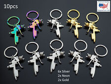 10 Pack Spray Paint Gun Key Chain Pendant Keychain 6x Silver 2x Rainbow 2x Gold picture