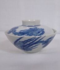 Vintage Asian Blue And White Dragon Pattern Porcelain Miso / Rice Bowl With Lid picture