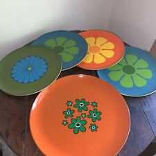 Vintage Retro 1960's 70's Groovy Flower Power Serving Tray & 4 Plates Melamine picture
