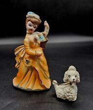 Vtg Hand Painted Ceramic Girl w/ Chained Poodle Figurine Japan picture