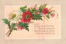 1880s-90s Happy Be Thy Christmas Bunches of Colorful Flowers Trade Card picture