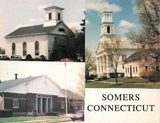 Postcard CT Somers Congregational Church Town Hall Piedmont Hall New England picture