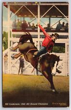 Cowboy Western Rodeo~Bill Linderman 1945 Champ~Doubleday Linen Vintage Postcard picture