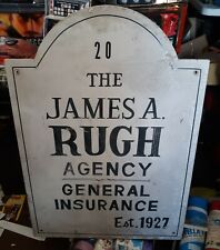 Vintage JAMES A. RUGH AGENCY GENERAL INSURANCE Wood Sign New Castle, Pa  26x36 picture
