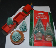 Lot 4 VTG Wire Bottle Brush Trees Flocked Christmas w Wood Bases  Display Train picture