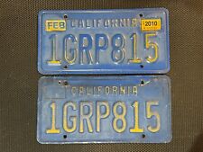 CALIFORNIA PAIR OF LICENSE PLATES BLUE 1GRP815 FEBRUARY 2010 GRP 815 PLATE TAGS picture