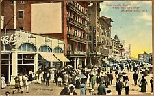 Atlantic City Boardwalk Stores Hotel People New Jersey Vintage Postcard c1910 picture
