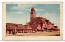 1908 - Union Depot, Pueblo, Colorado D&RGW, ATSF, C&S, MoPac, CRI&P Postcard picture