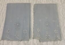 Two Vintage Tea Towels Or Guest Towels, Cotton, Lt. Blue, Flower Embroidery picture