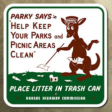 Kansas Parky kangaroo says keep parks clean highway marker road sign 1952 15x15 picture