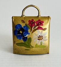 Vintage Hand Painted Flowers on Solid Brass Cow Sheep Bell Swiss / German picture