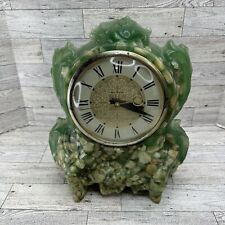 Vintage Lanshire Resin Green w/ Stone Mantle Classic Vomit Clock Working Look** picture