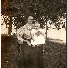 c1910s Outdoor Single Mother Baby RPPC Skinny Woman Real Photo Little Girl A159 picture