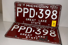 1971 1972 Michigan License Plate PAIR #PPD-398 picture