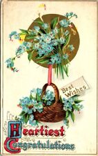 vintage postcard - Heartiest Congratulations/ Best wishes floral embossed 1912 picture