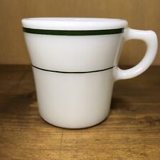 Vintage Corning Coffee Cups Mugs White Milk Glass Green Stripe USA picture