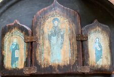 Antique Triptych Religious Wood Panels Icon Paper Painting picture