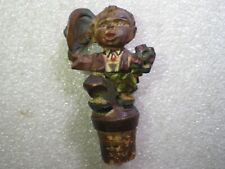 ANRI~ANTIQUE WOOD CARVED BOTTLE STOPPER WINE CORK~MAN WITH FLOWERS picture
