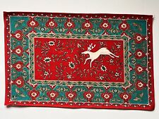 Set of 2 Vtg Japanese 100% Cotton Place Mat Placemat Moose/Deer Floral Red Green picture