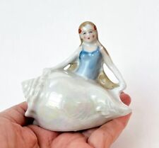 Vtg Bathing Beauty Lady Woman Mermaid Doll Figurine Porcelain Luster Shell Japan picture