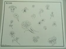 Vintage 1984 RARE Spaulding & Rogers Tattoo Flash Sheet K186 Flowers picture