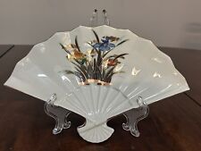 Vintage Porcelain Fan Shaped Birds Floral Iris Trinket Dish Made In Japan picture