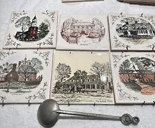 Six  Williamsburg, VA souvenir ceramic coaster tile trivets  & 1969 Taster Spoon picture
