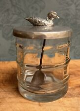 Old Newbury Pewter Condiment Jar Glass With Pewter Lid & Spoon Duck Final On Lid picture