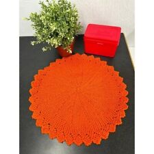 Vintage Round Crochet Woven Orange Place Mats/Trivets Set of 4 Handmade 1970s picture