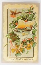 Christmas Post Card Series 2232 Embossed Holly & Berry Snowy Countryside picture