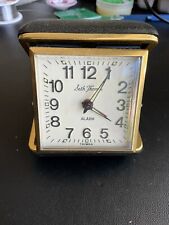 Vintage Seth Thomas Wind-up Travel Alarm Clock Black Clamshell Tested Works picture