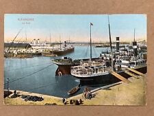ALEXANDRIA Egypt Le Port Ship Docked Sea Harbor Color Vtg Cairo Postcard UNUSED picture