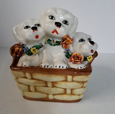 Vintage MCM Porcelain 3 Dogs Delicate Flowers Basket Figurine Italy 6