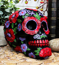 Ebros Black Day of The Dead Floral Blooms Sugar Skull Figurine DOD Skulls 6