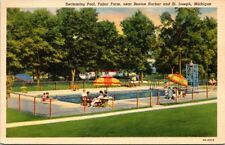 1938 Tabor Farm Swimming Pool Benton Harbor St. Joseph Michigan Vintage Postcard picture