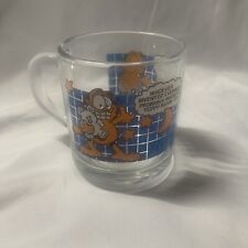 Vintage 1978 McDonalds Garfield Coffee Mug Blue Grid Clear Glass Cup Jim Davis picture