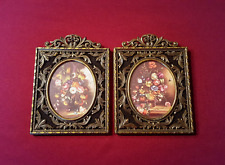 Vintage Set of Italian Ornate Metal Pictures with Floral Still Life picture