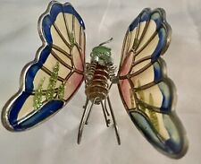 Blue Pink Yellow Butterfly Marble Faux Stained Glass Flower  Silver Wire Figure picture