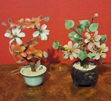   Lot Of 2 Chinese Real Stone Quartz Agate Jade Bonsai Tree  picture