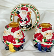 3 Vintage Santa Clause Candle Holders 2 Taper Holders and one Votive picture