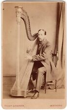 CIRCA 1880s CDV FRED DOWNER MAN PLAYING ORNATE HARP WATFORD ENGLAND picture