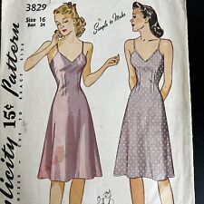 Vintage 1940s Simplicity 3829 Glam Pinup Bias Slip Sewing Pattern 16 Small USED picture