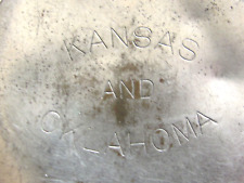 ANTIQUE COLLAPSIBLE TRAVEL FOLDING METAL CUP LID MARK KANSAS AND OKLAHOMA picture