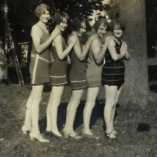 Lot of 3 1930-40's Five Lovely Girls Best Friends Swimming Lake Photo 2.75