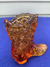 Fenton Glass boot, amber color daisy & button, vintage novelty, small vase picture