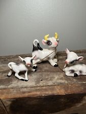 Vintage MCM  Ceramic Cow Family Mom & 2 calves W Chains Attached Kitschy-Japan picture